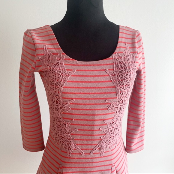 Free People Mauve Striped Skater Dress Crochet XS - Picture 4 of 8